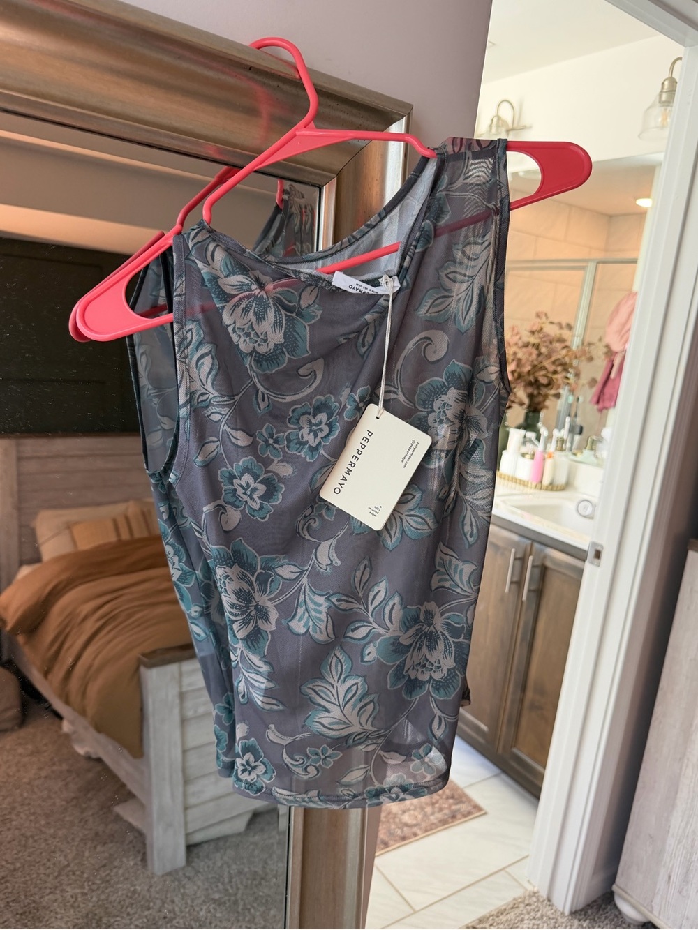 Peppermayo Floral Sheer Camisole - Slate Gray & Teal